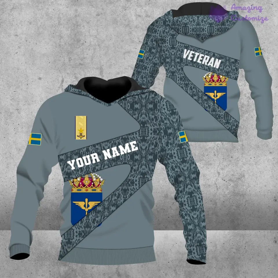 Personalisiertes T-Shirt mit schwedischem Soldaten-/Veteranen-Tarnmuster mit Namen und Rang, 3D-Druck – 3001240001