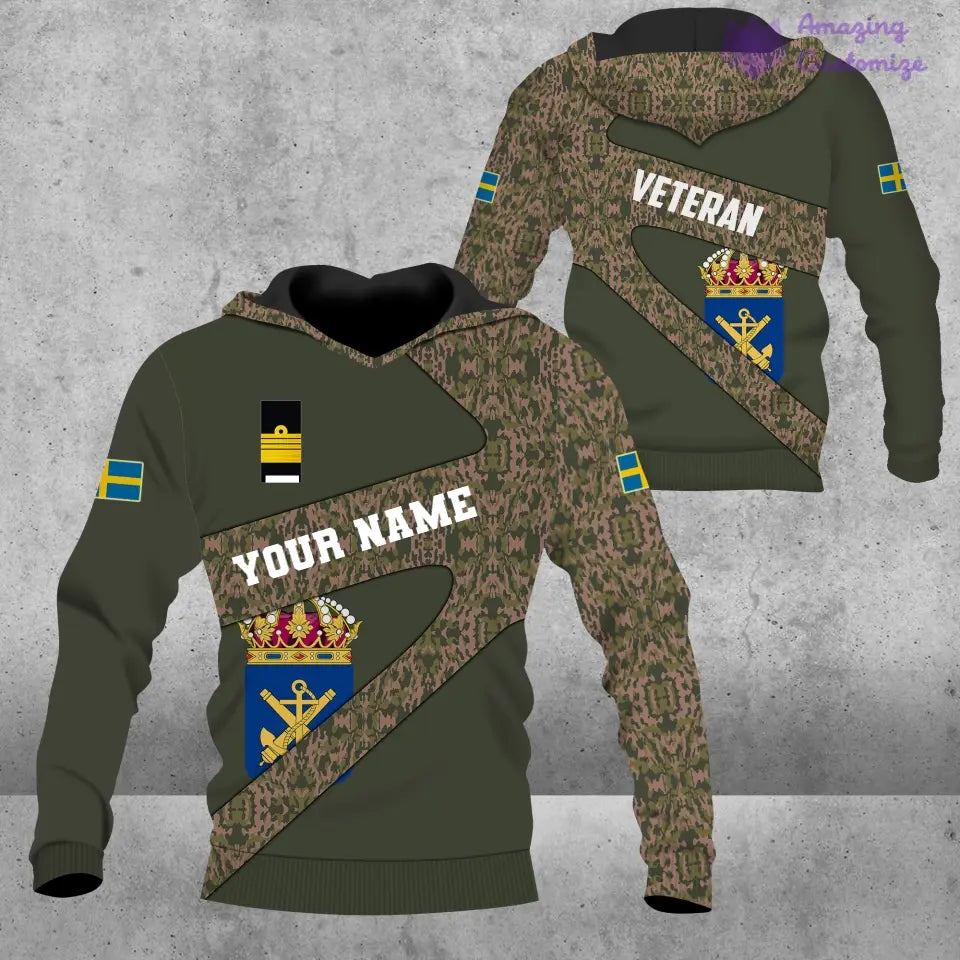 Personalisiertes T-Shirt mit schwedischem Soldaten-/Veteranen-Tarnmuster mit Namen und Rang, 3D-Druck – 3001240001