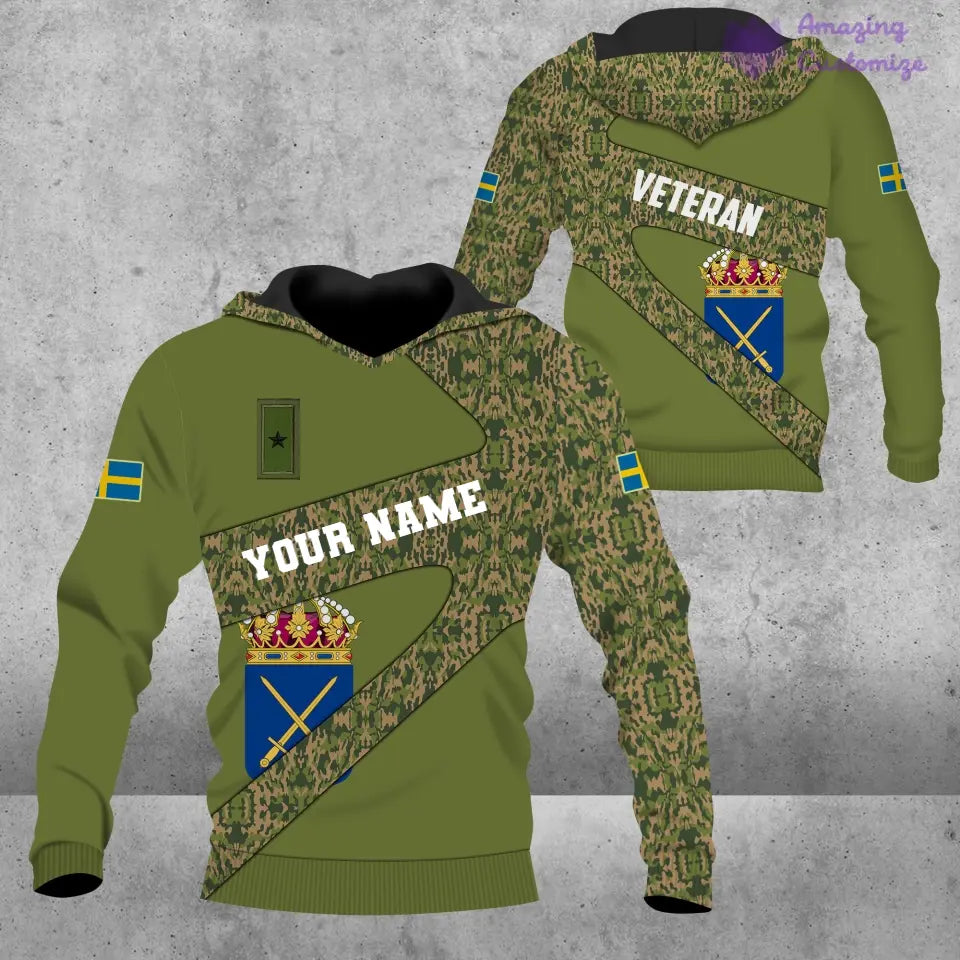 Personalisiertes T-Shirt mit schwedischem Soldaten-/Veteranen-Tarnmuster mit Namen und Rang, 3D-Druck – 3001240001