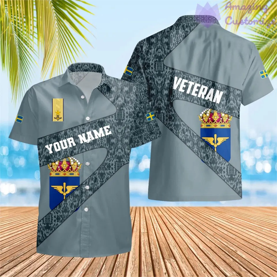 T-shirt personnalisé avec camouflage soldat/vétéran suédois avec nom et grade imprimé en 3D - 3001240001