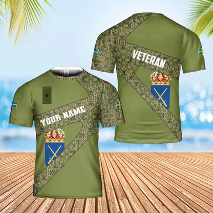 Personalisiertes T-Shirt mit schwedischem Soldaten-/Veteranen-Tarnmuster mit Namen und Rang, 3D-Druck – 3001240001