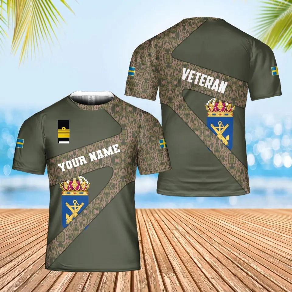 T-shirt personnalisé avec camouflage soldat/vétéran suédois avec nom et grade imprimé en 3D - 3001240001