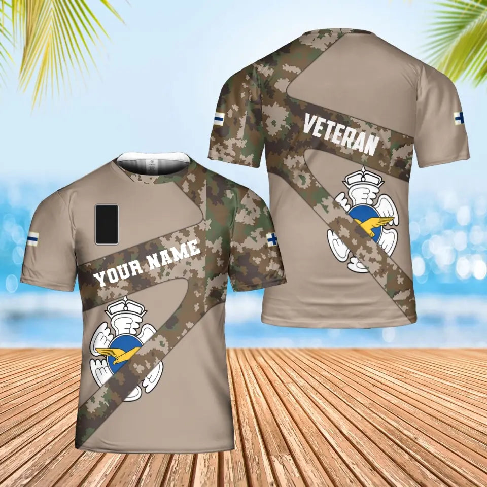 T-shirt personnalisé avec camouflage soldat/vétéran finlandais avec nom et grade imprimé en 3D - 3001240001