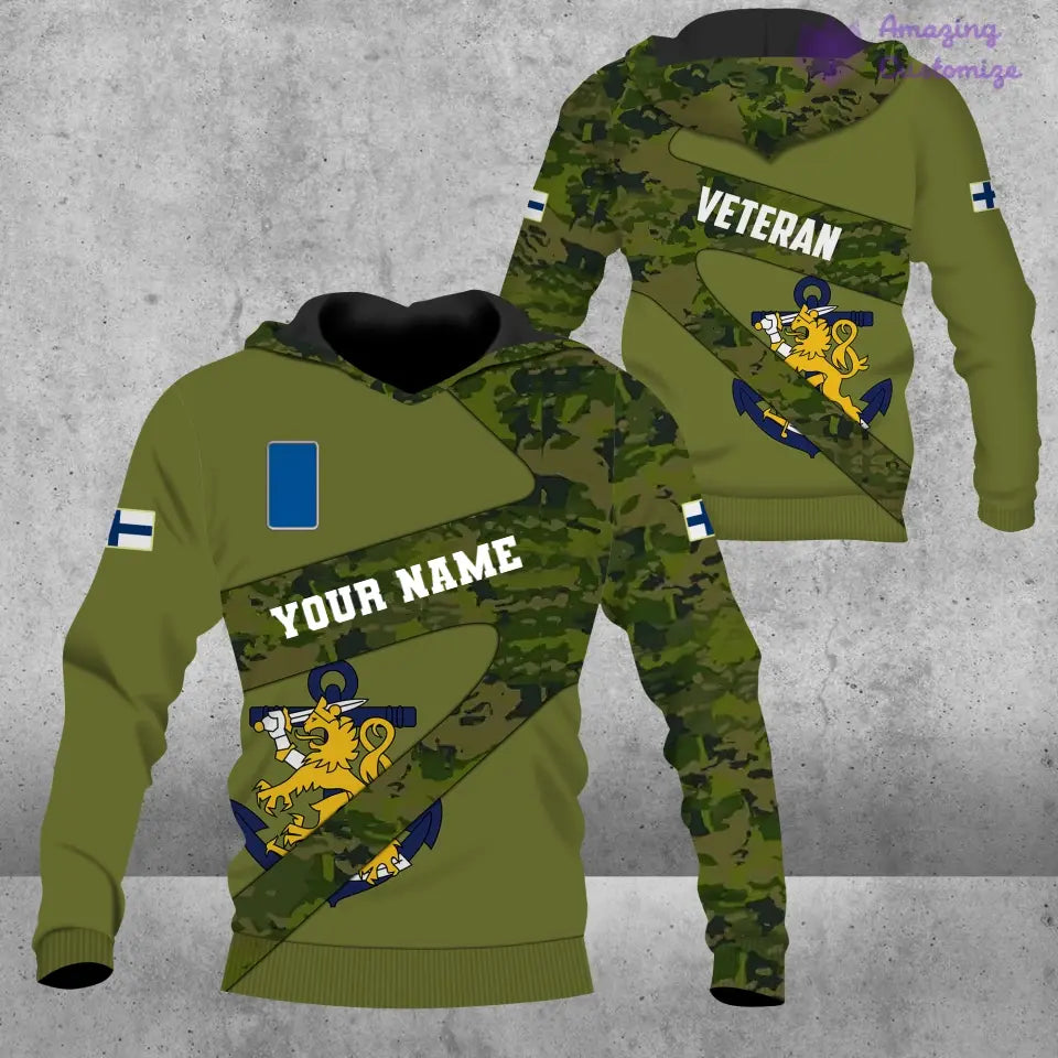 T-shirt personnalisé avec camouflage soldat/vétéran finlandais avec nom et grade imprimé en 3D - 3001240001