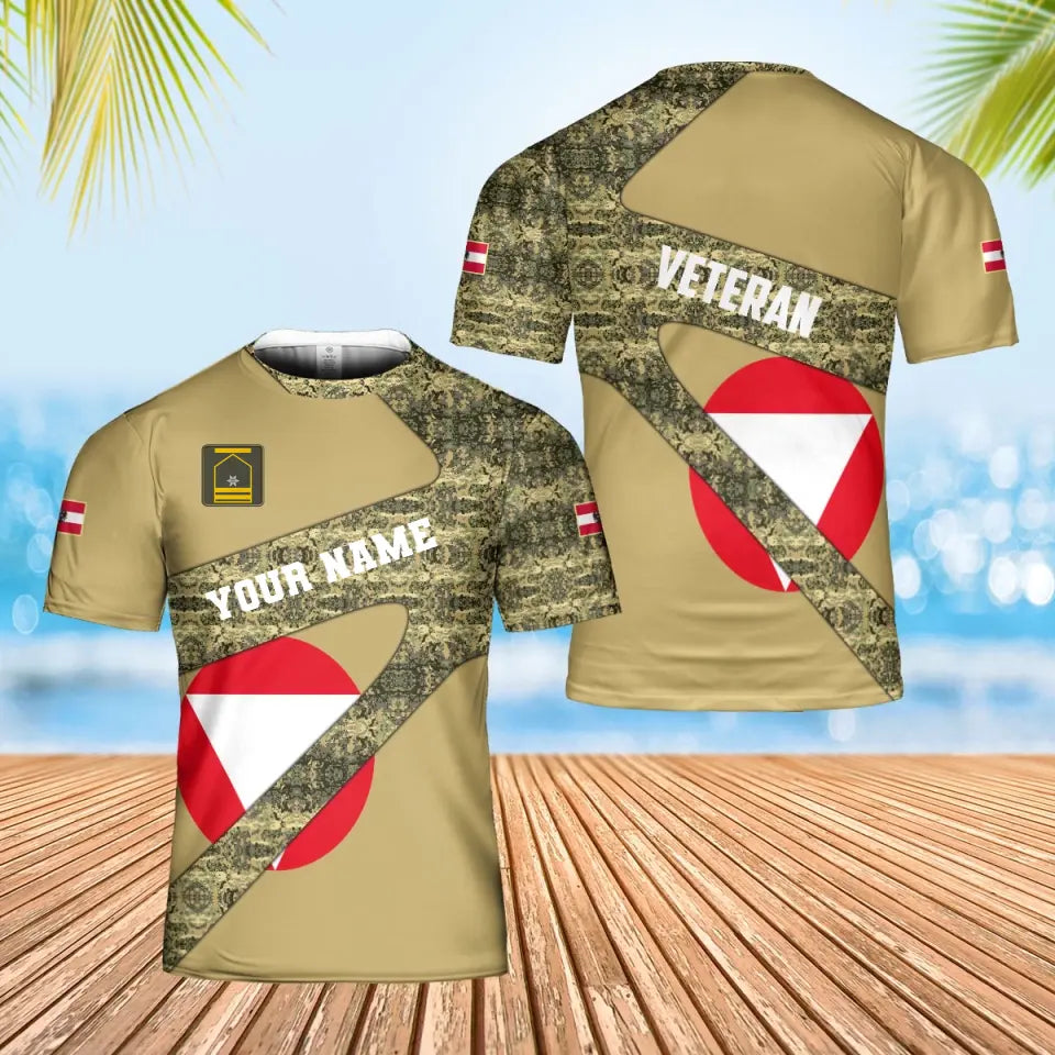 Personalisiertes österreichisches Soldaten-/Veteranen-Tarn-T-Shirt mit Namen und Rang, 3D-Druck – 2601240001