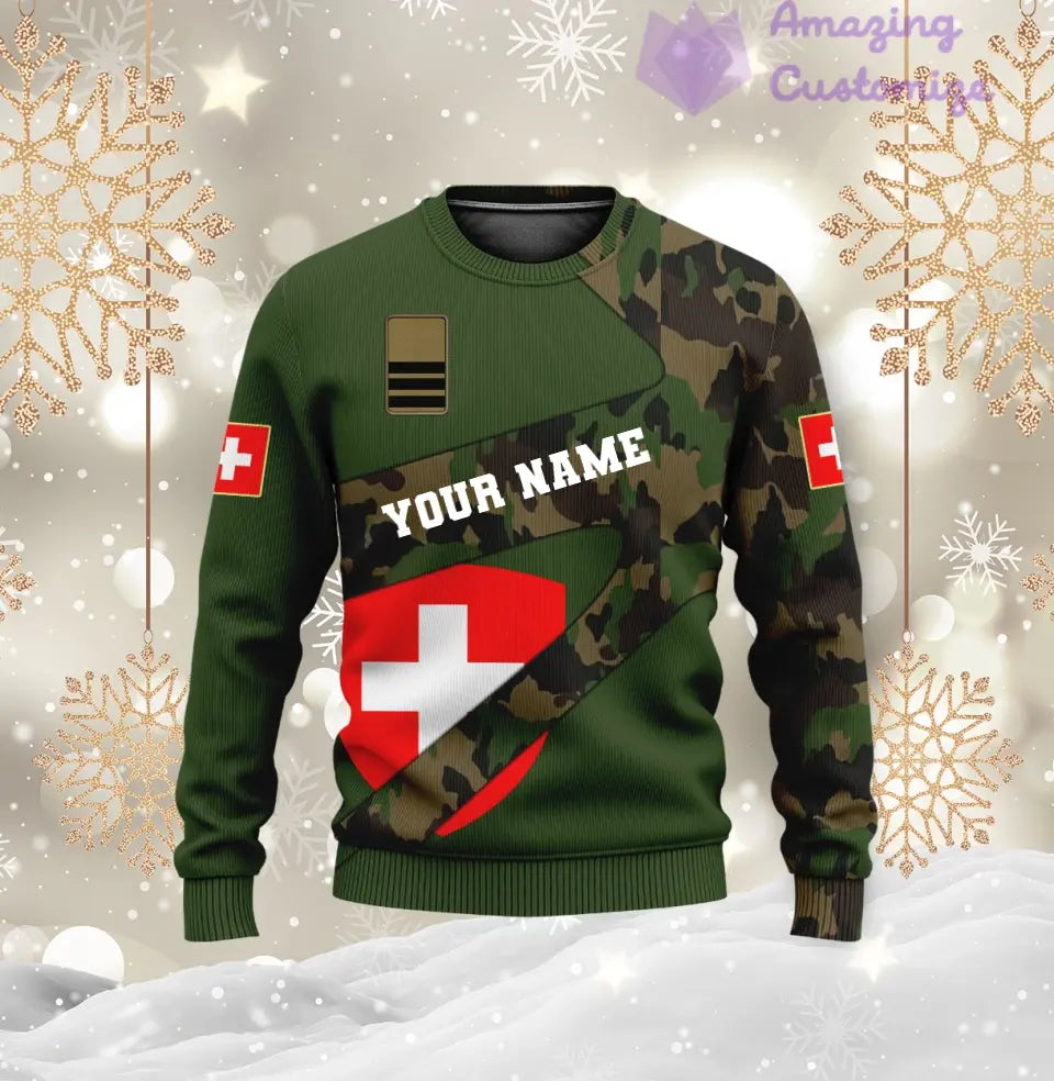 Personalisiertes T-Shirt mit Schweizer Soldaten-/Veteranen-Tarnmuster und Namen und Rang, 3D-Druck – 2601240001