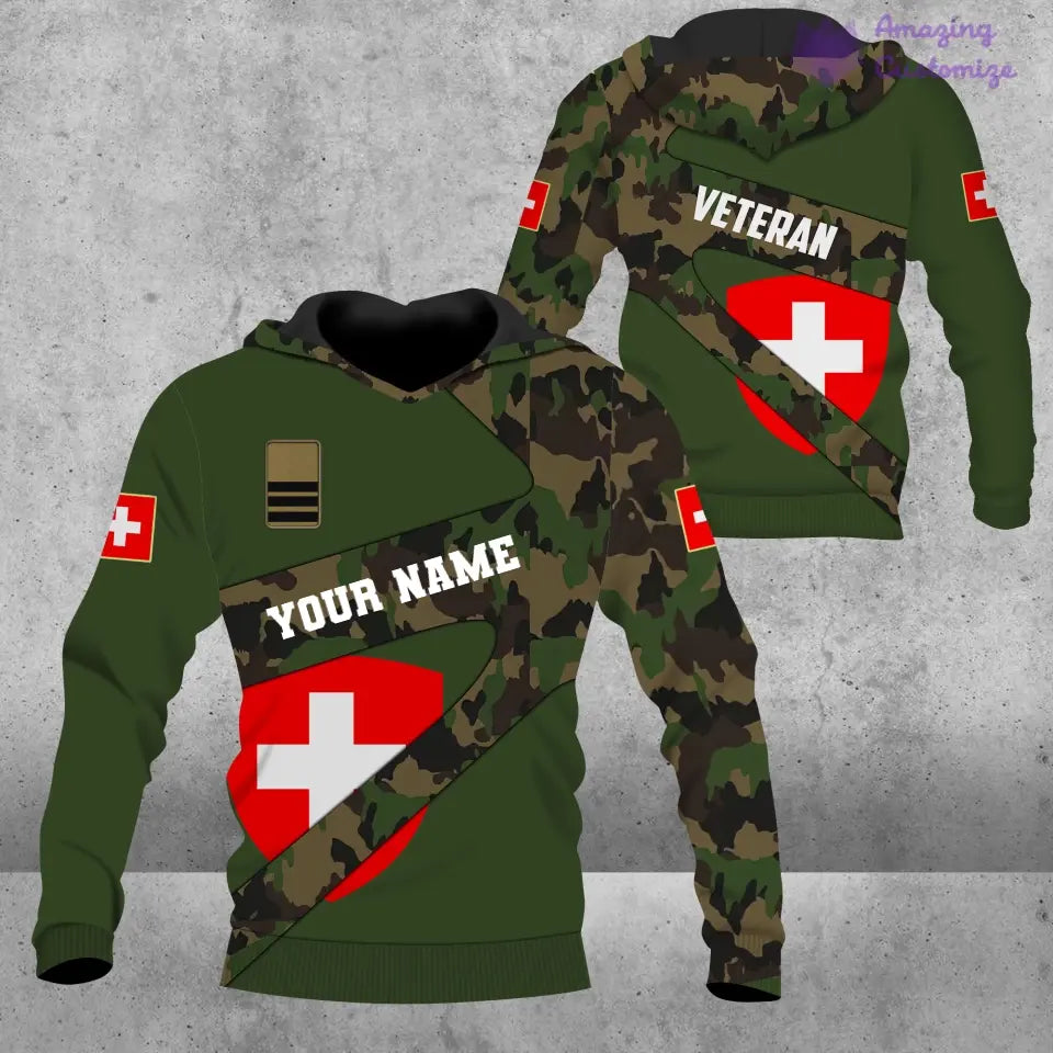 T-shirt personnalisé avec camouflage soldat/vétéran suisse avec nom et grade imprimé en 3D - 2601240001