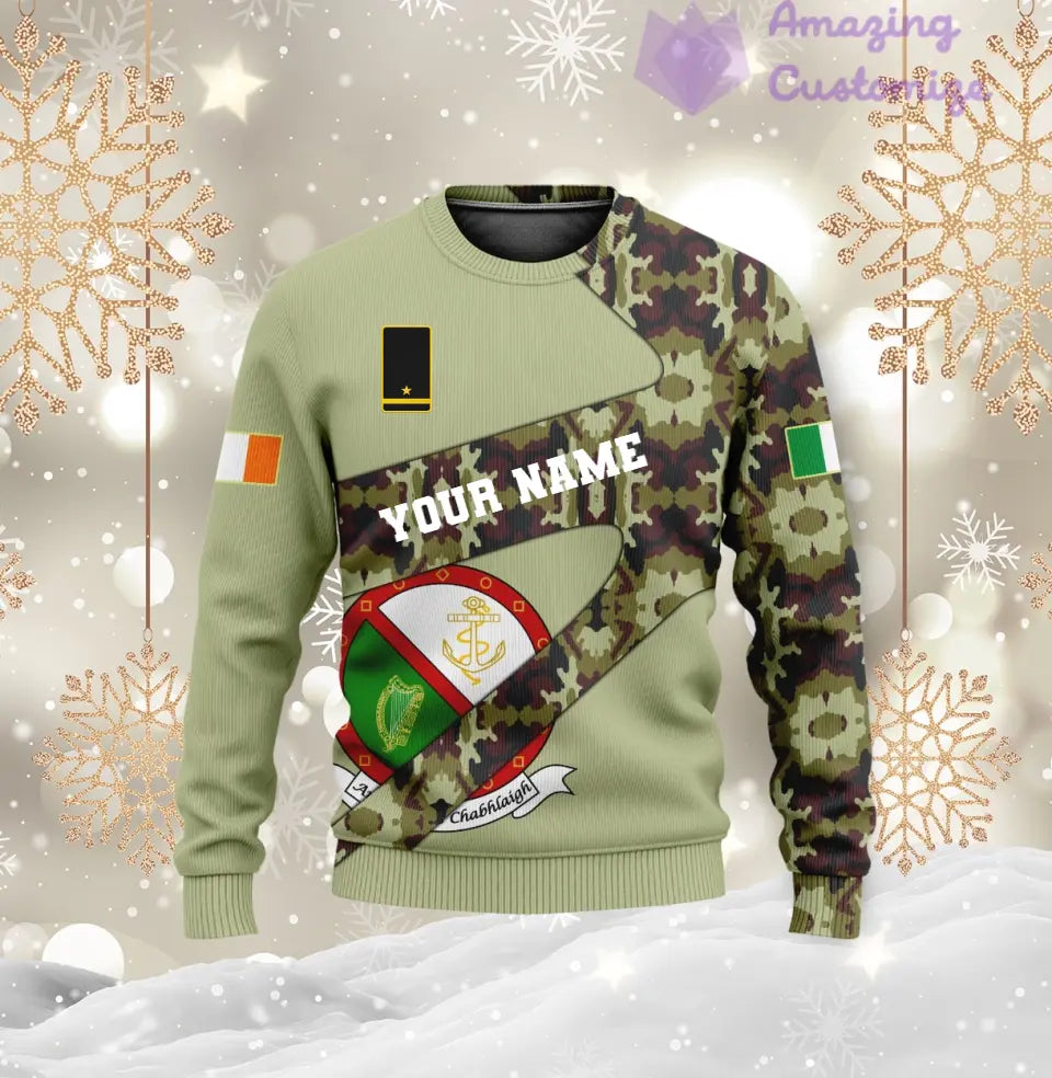 Personalisierter irischer Soldat/Veteranen-Tarnpullover mit Namen und Rang, 3D-Druck – 3001240001