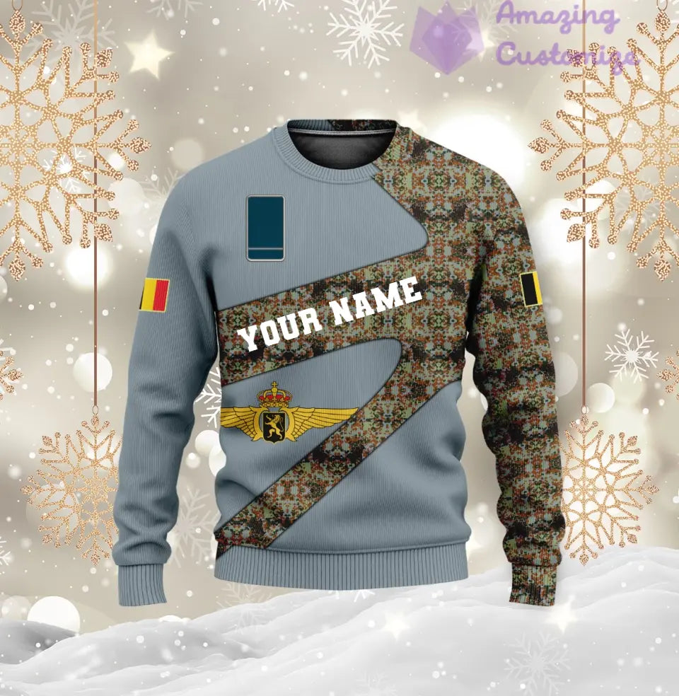 Personalisierter belgischer Soldat/Veteranen-Tarnpullover mit Namen und Rang, 3D-Druck – 3001240001