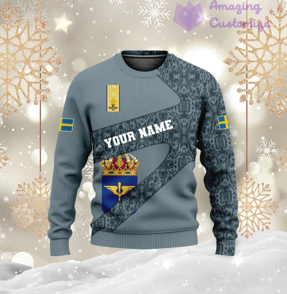 Personalisierter schwedischer Soldat/Veteranen-Tarnpullover mit Namen und Rang, 3D-Druck – 3001240001