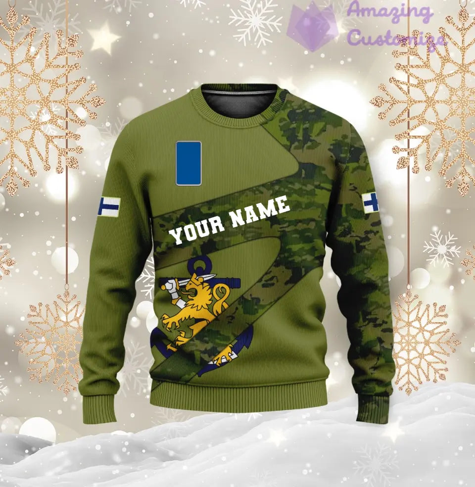 Pull moche personnalisé avec camouflage soldat/vétéran finlandais avec nom et grade imprimé en 3D - 3001240001