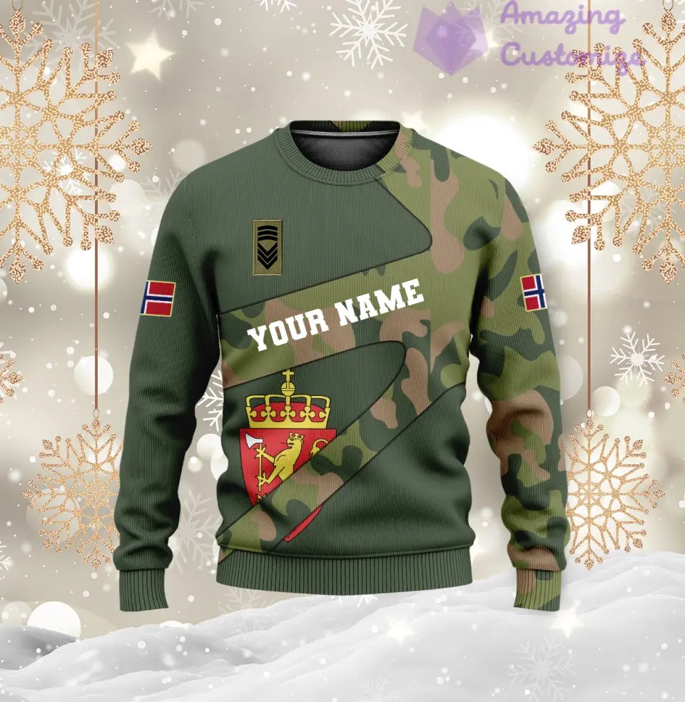 Personalisierter norwegischer Soldat/Veteranen-Tarnpullover mit Namen und Rang, 3D-Druck – 2601240001