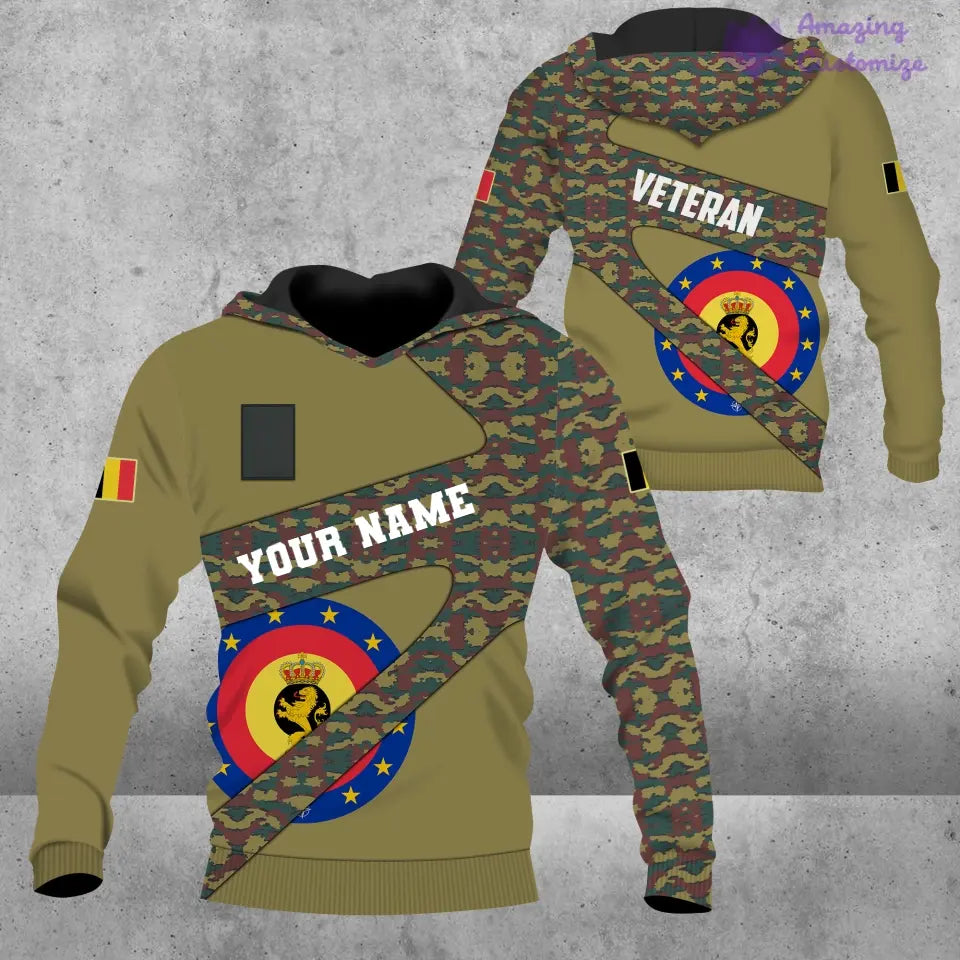 Personalisierter Kapuzenpullover mit 3D-Druck für belgische Soldaten/Veteranen im Camouflage-Muster mit Namen und Rang – 17065728