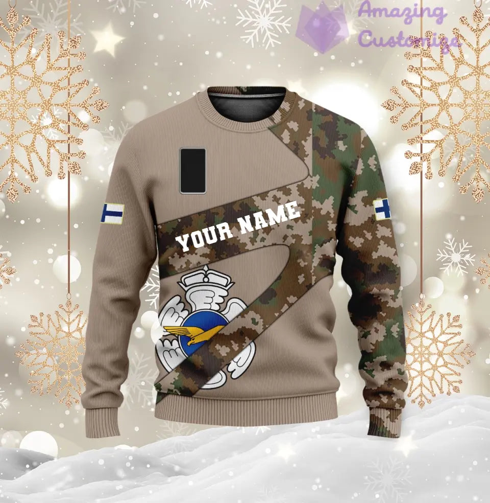 Personalisierter Kapuzenpullover mit 3D-Druck für finnische Soldaten/Veteranen im Camouflage-Muster mit Namen und Rang – 17065728