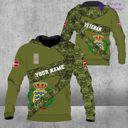 Personalisierter Kapuzenpullover mit 3D-Druck für dänische Soldaten/Veteranen im Camouflage-Muster mit Namen und Rang – 17062272