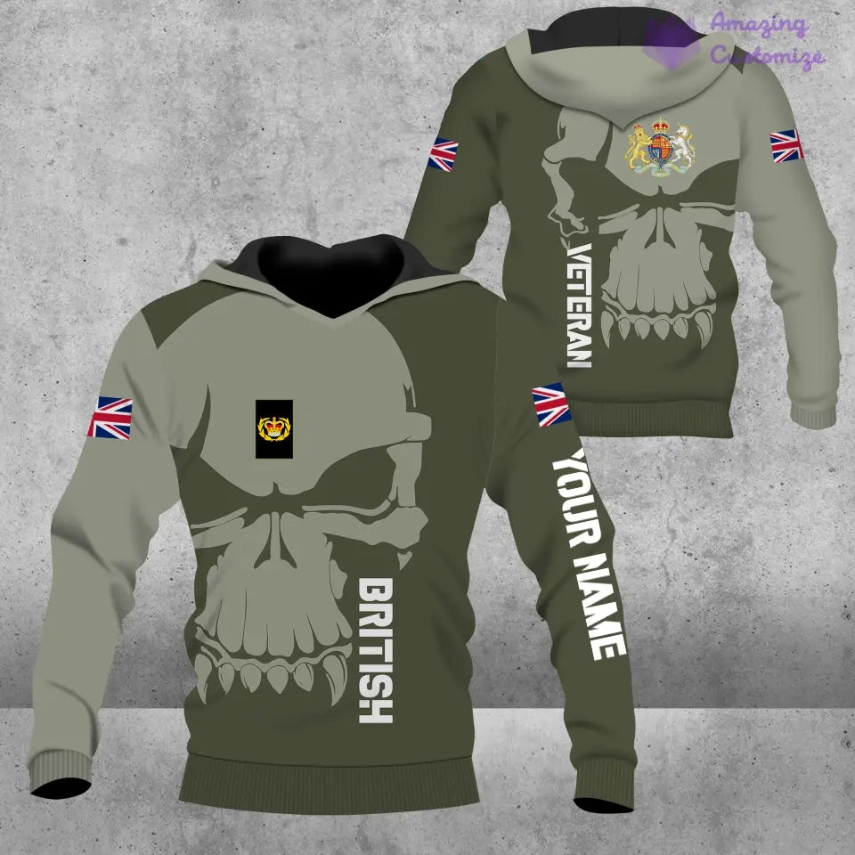 Sweat à capuche personnalisé avec camouflage soldat/vétéran britannique avec nom et grade imprimé en 3D - 1602240001