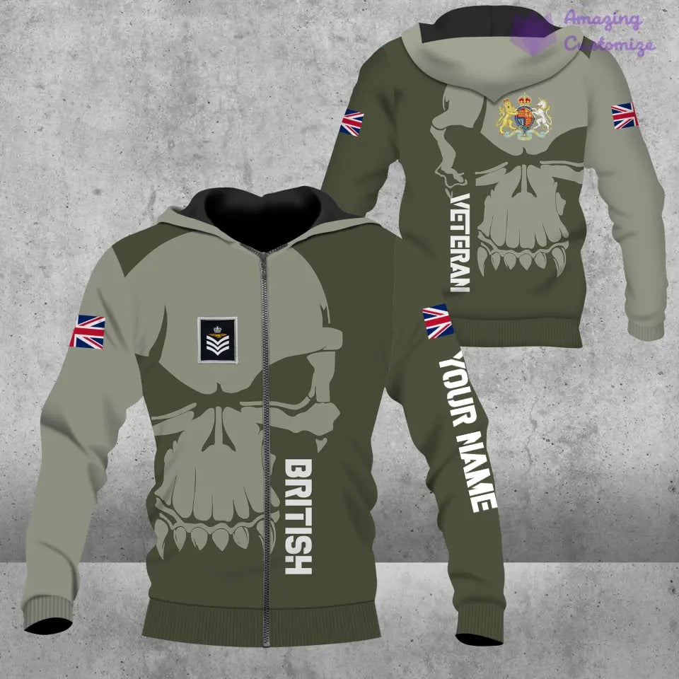 Sweat à capuche personnalisé avec camouflage soldat/vétéran britannique avec nom et grade imprimé en 3D - 1602240001