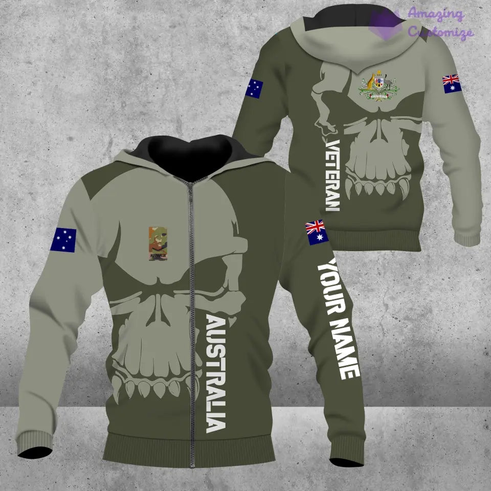 Sweat à capuche personnalisé avec camouflage soldat/vétéran australien avec nom et grade imprimé en 3D - 17080416