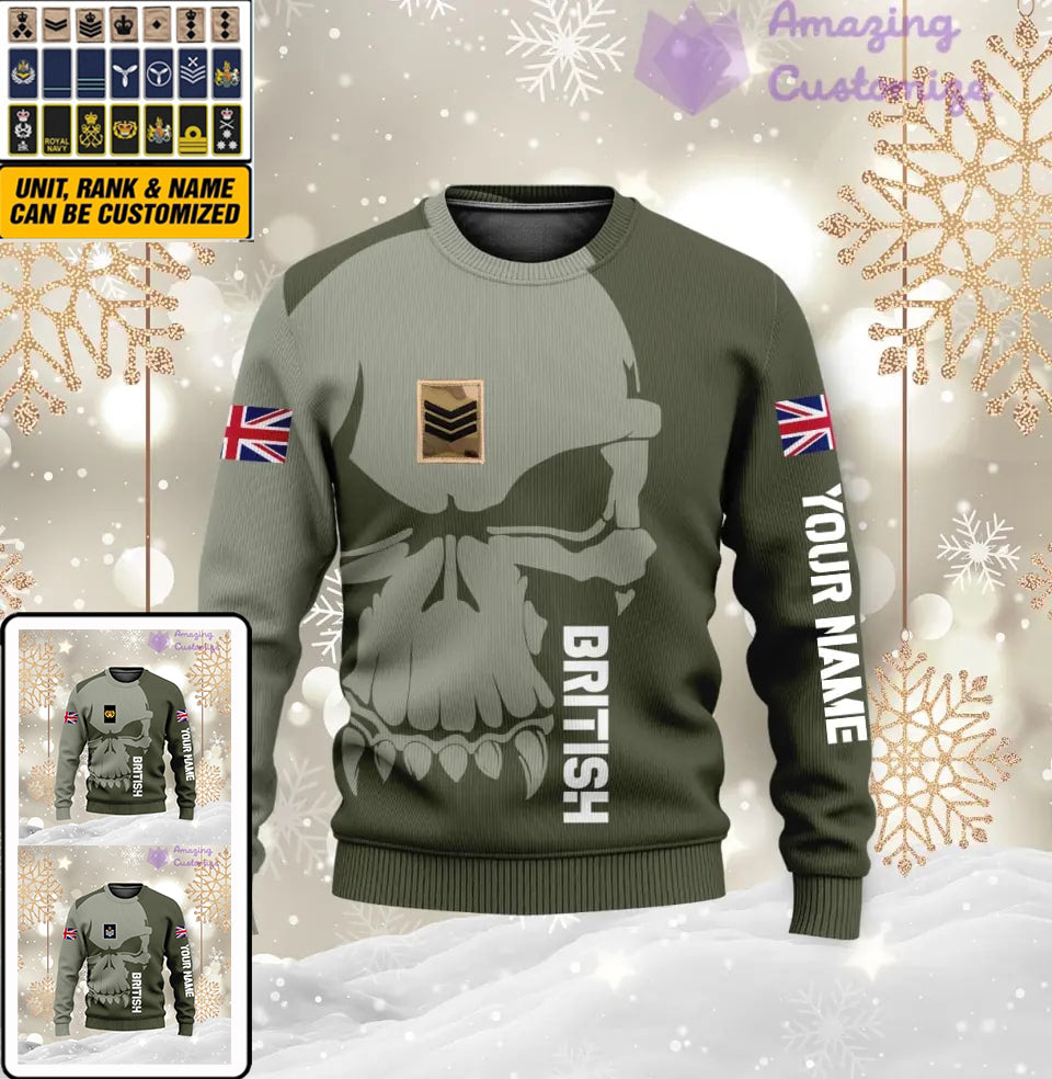 Pull moche personnalisé avec camouflage soldat/vétéran britannique avec nom et grade imprimé en 3D - 1602240001