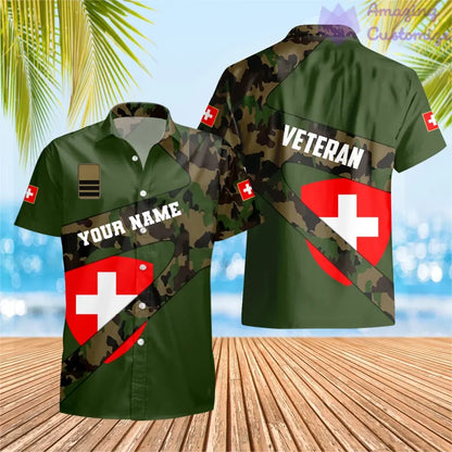 Personalisiertes Schweizer Soldat/Veteranen-Tarnhemd mit Namen und Rang, Hawaii-Hemd, 3D-Druck – 2601240001