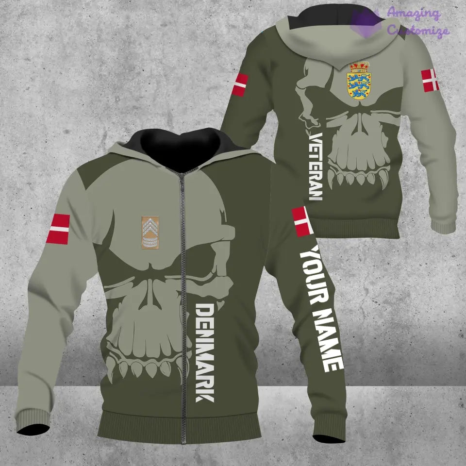 Personalisierter Kapuzenpullover mit 3D-Druck für dänische Soldaten/Veteranen im Camouflage-Muster mit Namen und Rang – 17080416