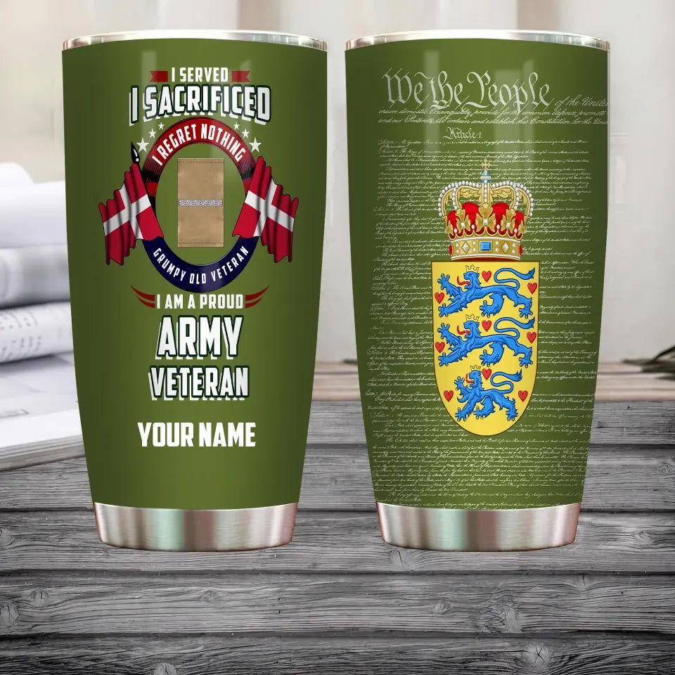 Verre à vin personnalisé avec motif camouflage pour vétéran/soldat du Danemark, avec rang et nom, imprimé sur toute la surface - 2202240001