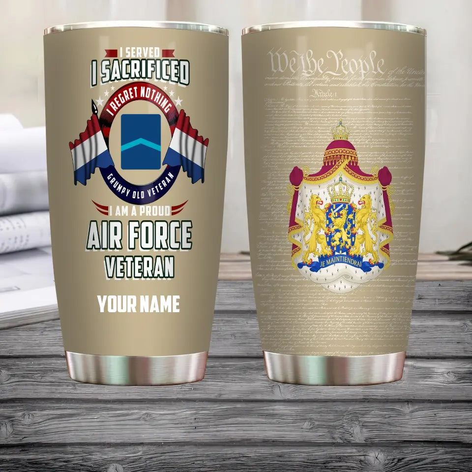 Personalized Netherlands Veteran/ Soldier With Rank And Name Camo Tumbler - 2202240001