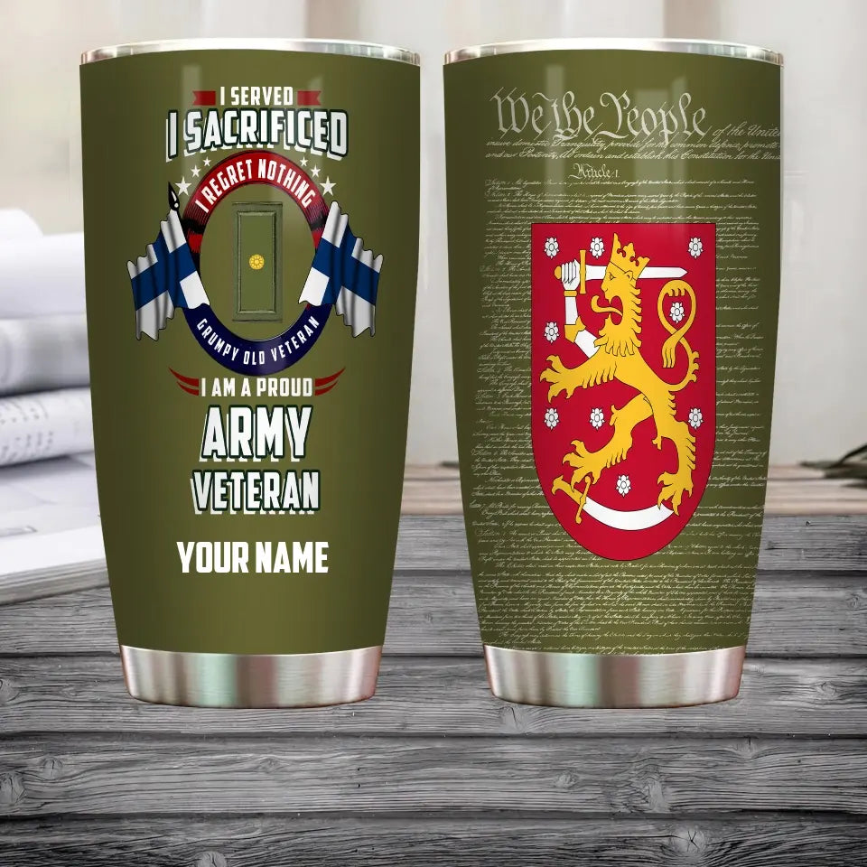 Personalized Finland Veteran/ Soldier With Rank And Name Camo Tumbler - 2202240001