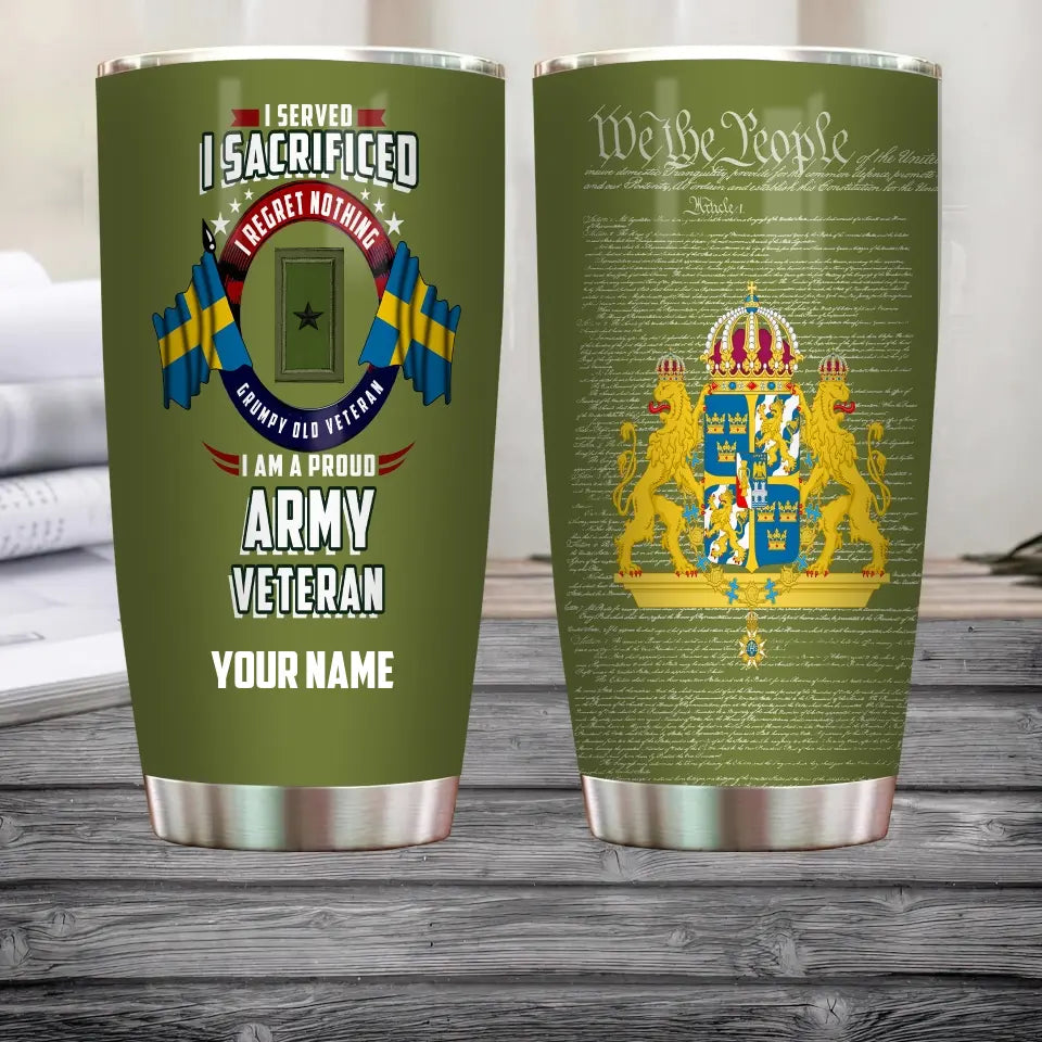 Personalized Sweden Veteran/ Soldier With Rank And Name Camo Tumbler - 2202240001