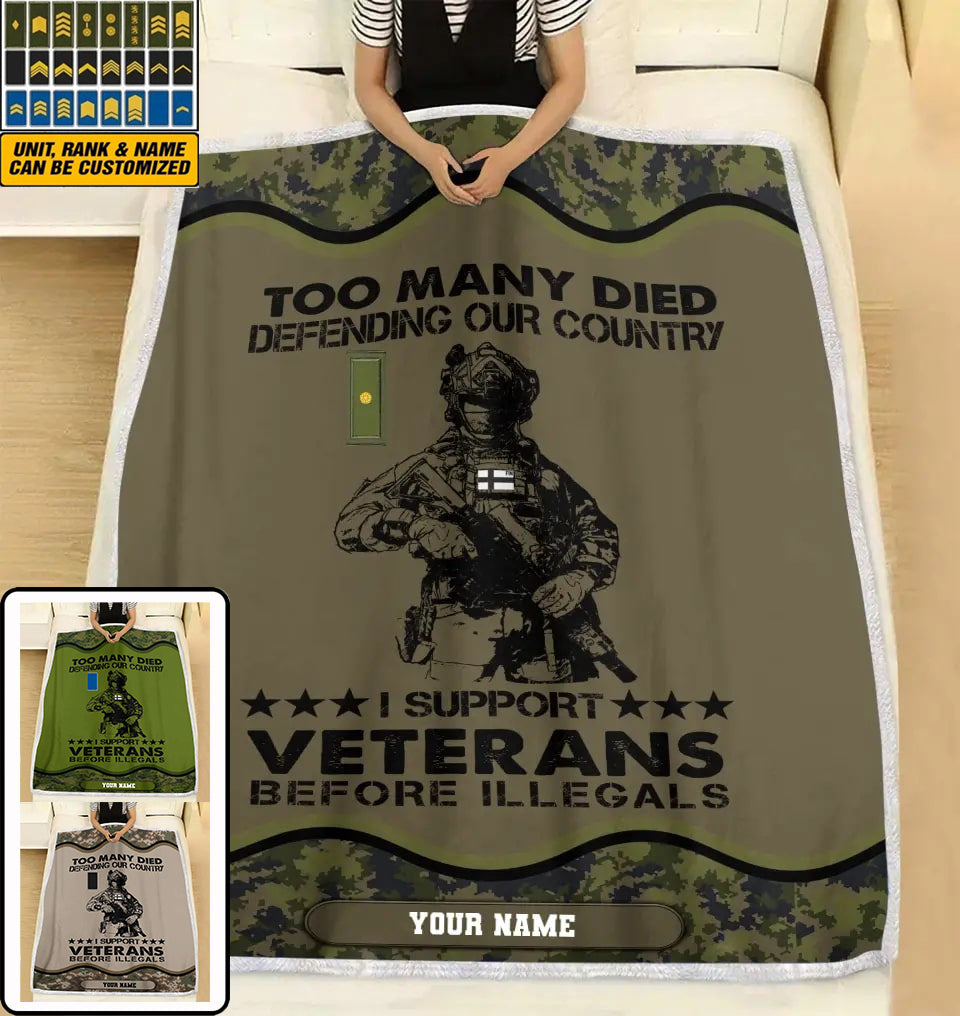 Couverture polaire personnalisée avec camouflage soldat/vétéran finlandais avec nom et grade, imprimée en 3D - 2102240001