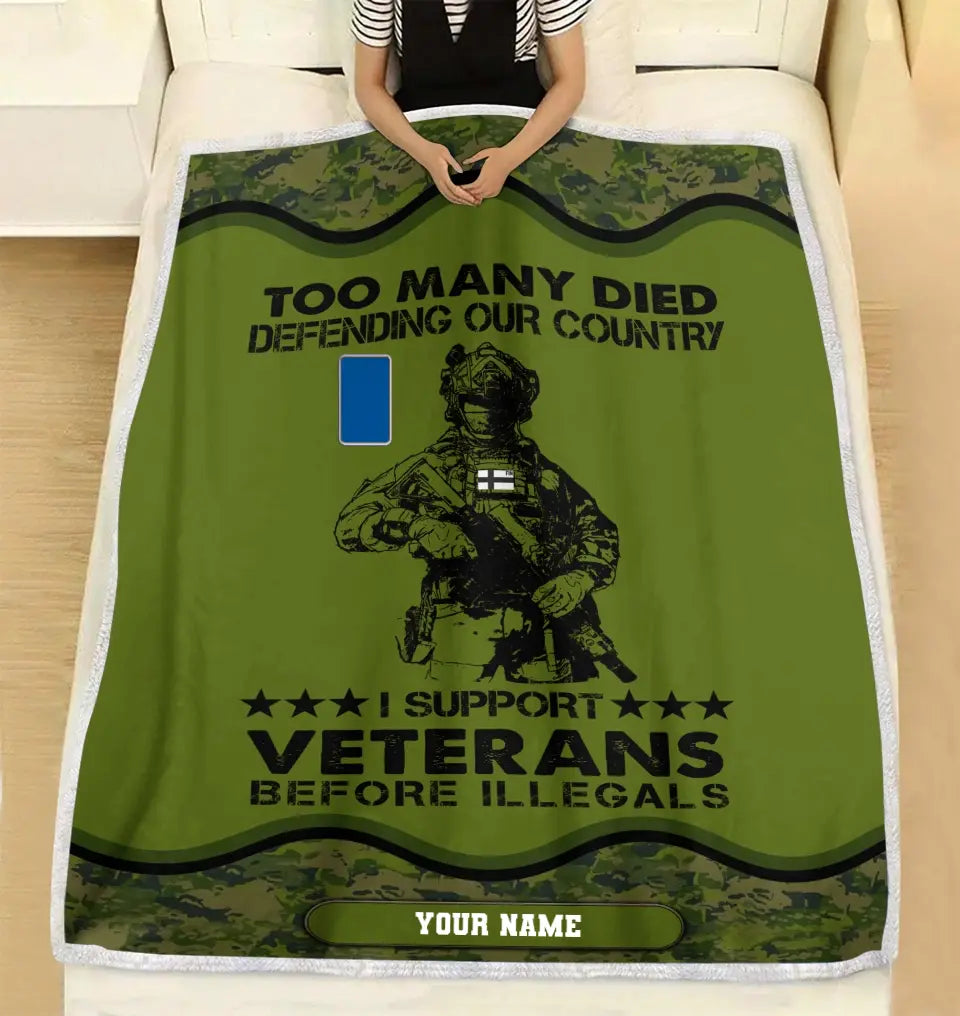 Couverture polaire personnalisée avec camouflage soldat/vétéran finlandais avec nom et grade, imprimée en 3D - 2102240001