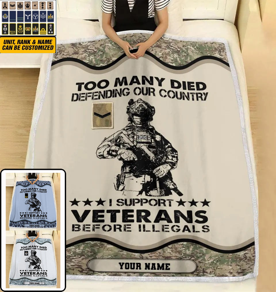 Personalized UK Soldier/ Veteran Camo With Name And Rank Fleece Blanket 3D Printed - 2102240001