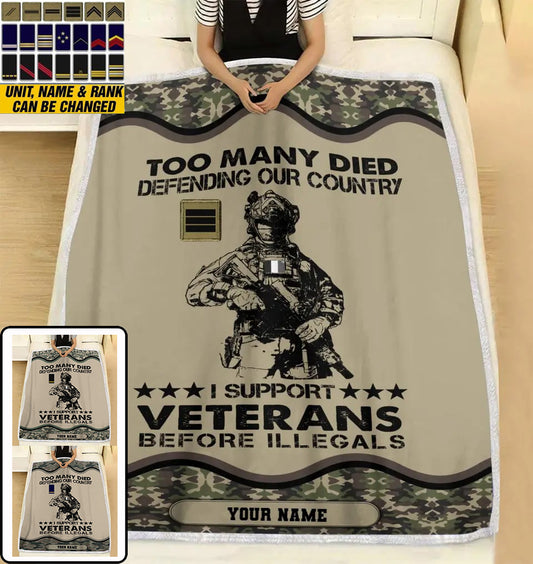 Couverture polaire personnalisée avec camouflage soldat/vétéran de la France avec nom et grade, imprimée en 3D - 2102240001