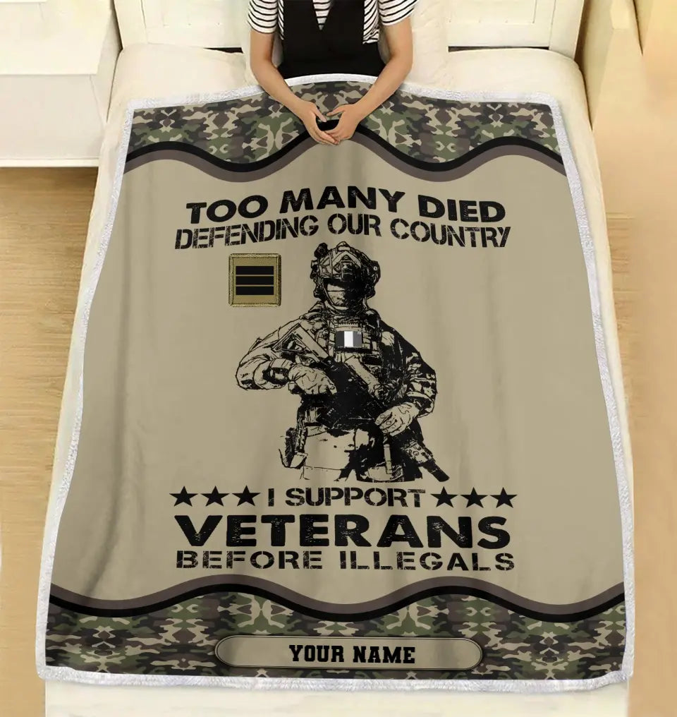 Personalisierte Fleecedecke mit Camouflage-Muster für französische Soldaten/Veteranen mit Namen und Rang, 3D-Druck – 2102240001