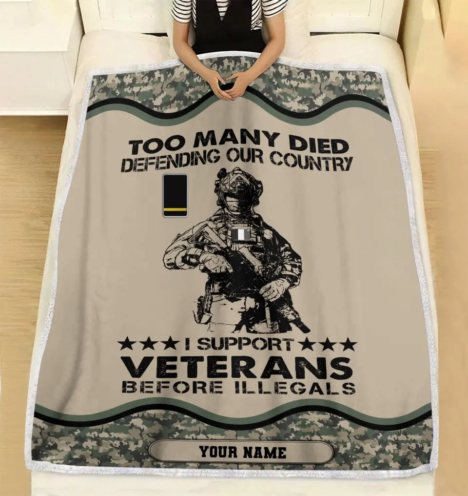 Personalisierte Fleecedecke mit Camouflage-Muster für französische Soldaten/Veteranen mit Namen und Rang, 3D-Druck – 2102240001