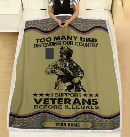 Personalisierte belgische Fleecedecke mit Soldaten-/Veteranen-Tarnmuster und Namen und Rang, 3D-Druck – 2102240001