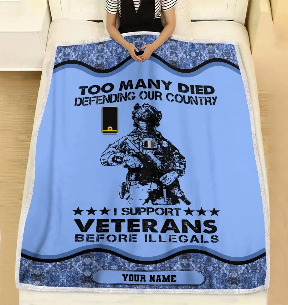 Personalisierte belgische Fleecedecke mit Soldaten-/Veteranen-Tarnmuster und Namen und Rang, 3D-Druck – 2102240001