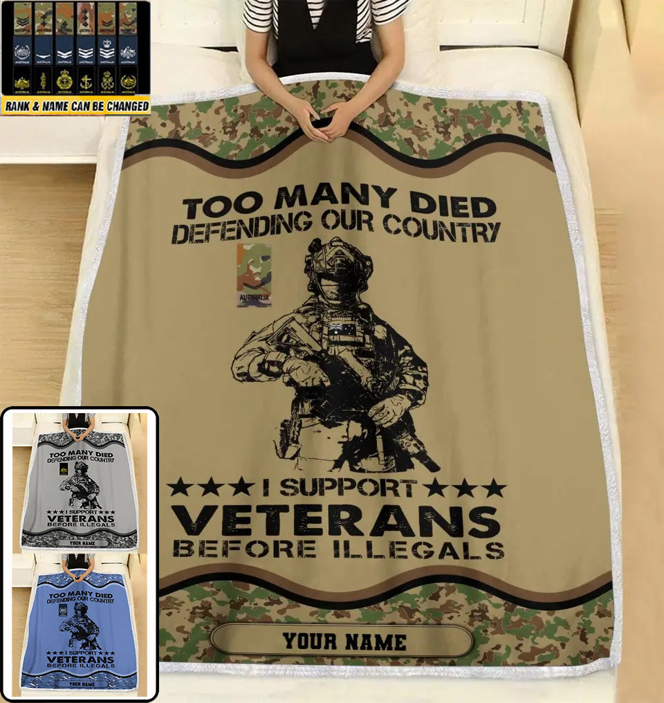 Personalisierte Fleecedecke mit Camouflage-Muster für australische Soldaten/Veteranen mit Namen und Rang, 3D-Druck – 2102240001