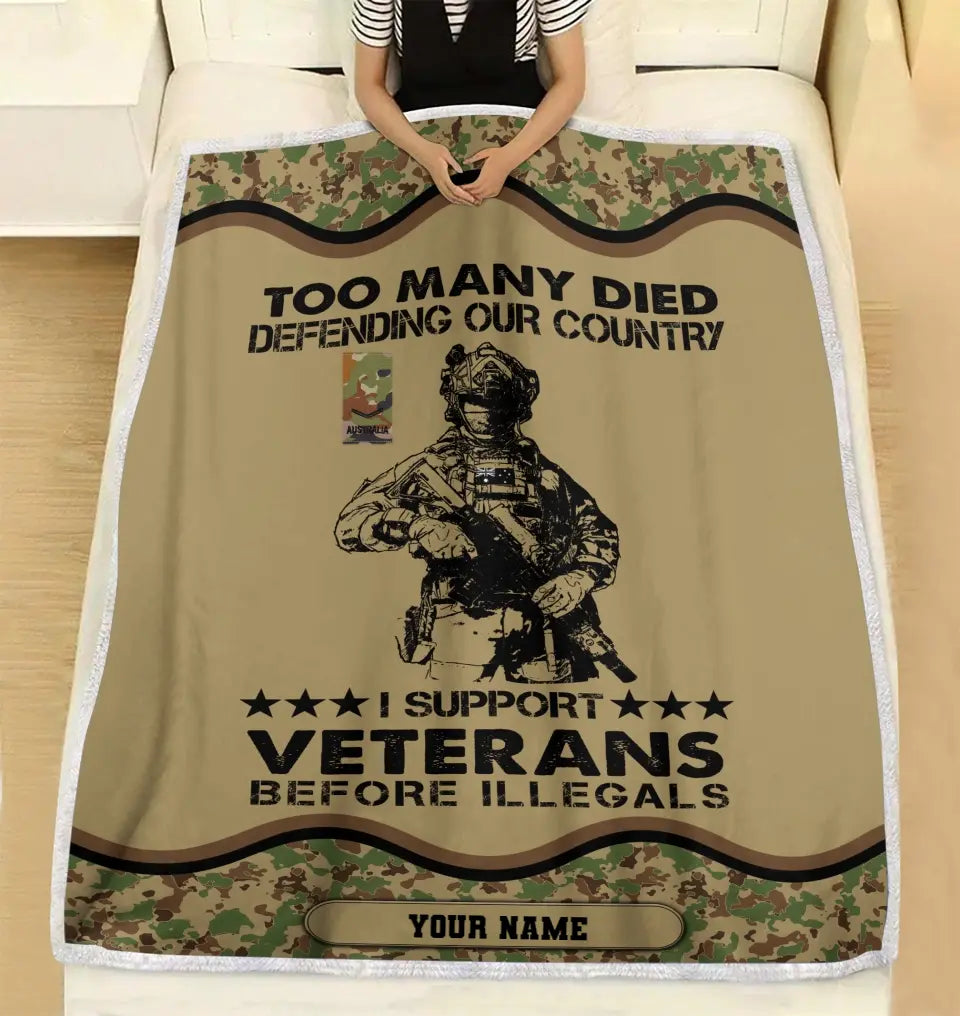 Personalisierte Fleecedecke mit Camouflage-Muster für australische Soldaten/Veteranen mit Namen und Rang, 3D-Druck – 2102240001