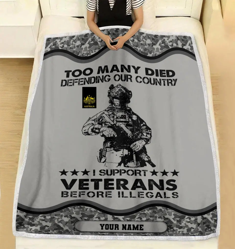 Personalisierte Fleecedecke mit Camouflage-Muster für australische Soldaten/Veteranen mit Namen und Rang, 3D-Druck – 2102240001