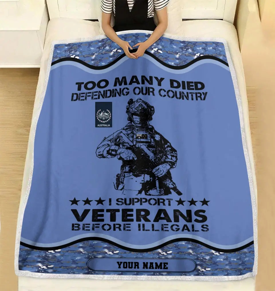 Personalisierte Fleecedecke mit Camouflage-Muster für australische Soldaten/Veteranen mit Namen und Rang, 3D-Druck – 2102240001