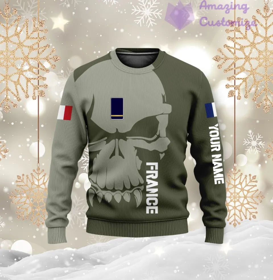 Pull moche personnalisé avec camouflage soldat/vétéran de la France avec nom et grade imprimé en 3D - 1602240001