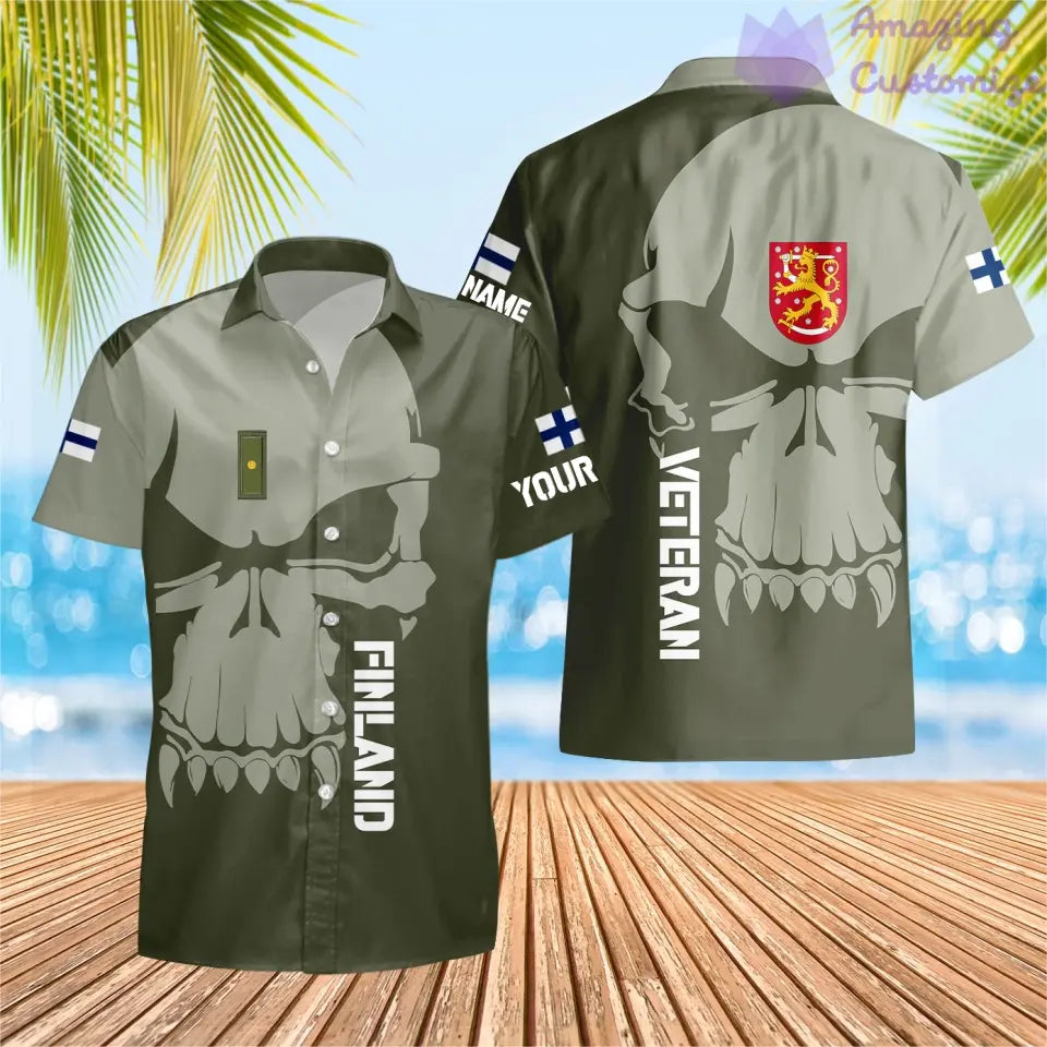 T-shirt Hawaï personnalisé avec camouflage soldat/vétéran finlandais avec nom et grade imprimé en 3D - 1602240001