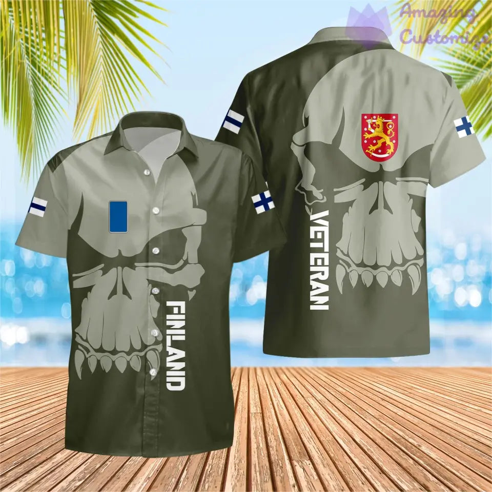 T-shirt Hawaï personnalisé avec camouflage soldat/vétéran finlandais avec nom et grade imprimé en 3D - 1602240001