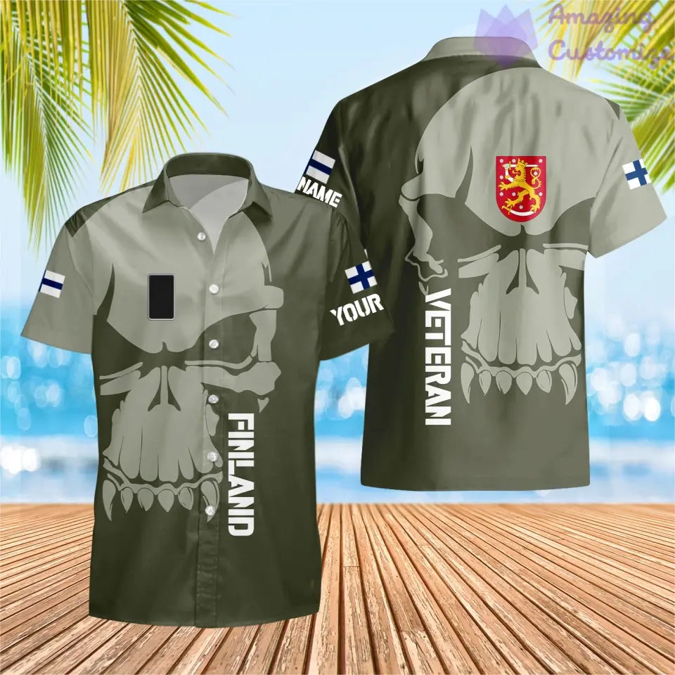 Personalisiertes Hawaiihemd mit 3D-Druck für finnische Soldaten/Veteranen im Camouflage-Muster mit Namen und Rang – 1602240001