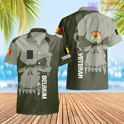 T-shirt Hawaï personnalisé avec camouflage soldat/vétéran belge avec nom et grade imprimé en 3D - 1602240001