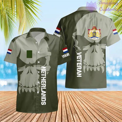 T-shirt Hawaï personnalisé avec camouflage soldat/vétéran des Pays-Bas avec nom et grade imprimé en 3D - 1602240001