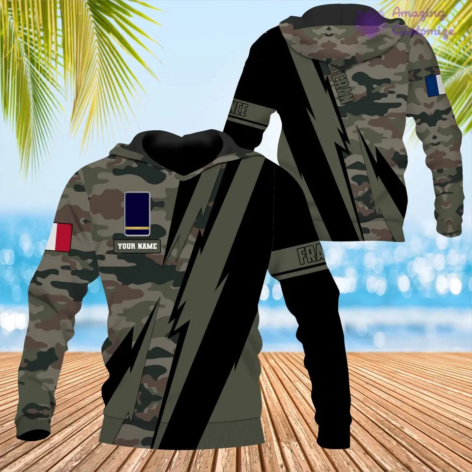 Personalized France Soldier/ Veteran Camo With Name And Rank Hoodie 3D Printed  - 17095968