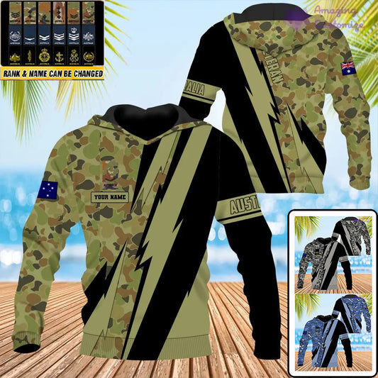 Sweat à capuche personnalisé avec camouflage soldat/vétéran australien avec nom et grade imprimé en 3D - 17095968