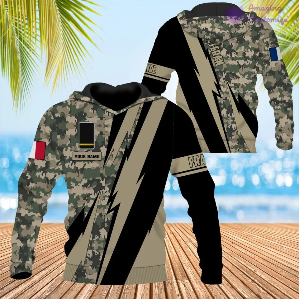 Personalized France Soldier/ Veteran Camo With Name And Rank Hoodie 3D Printed  - 17095968